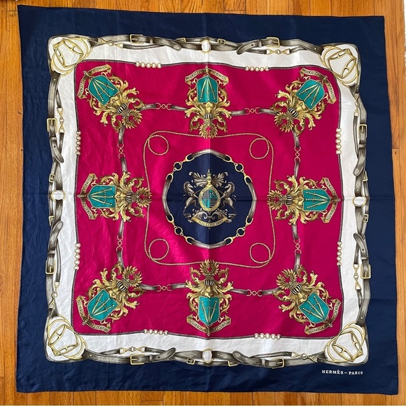 Hermes Scarf equestrian square horse bit Americana swords crest royalty rope - Picture 1 of 13